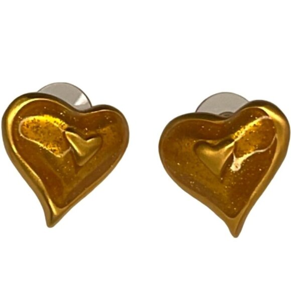 Gold tone glitter metallic heart-shaped‎ post back earrings set Small - Picture 1 of 3
